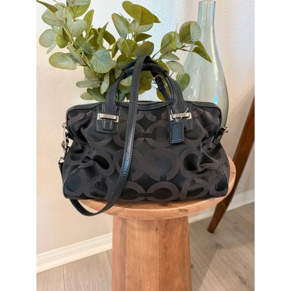 Coach Taylor Op Art Signature Satchel Crossbody Bag Black Gray F25503 Convertibl